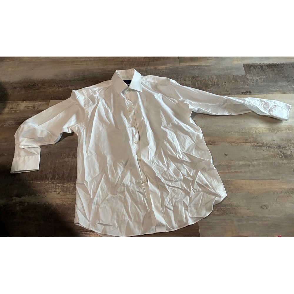 David Donahue Mens White Regular Fit Dress Shirt 17 34/35 French Cuff Spread
